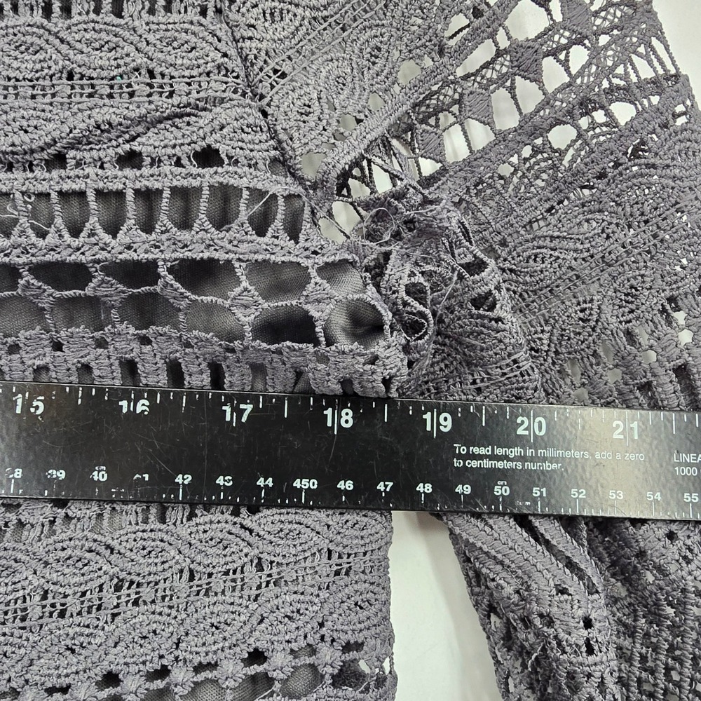 Indigo Soul Womens Charcoal Grey Crochet Lace Scalloped Hem Lined Tunic Top - Picture 7 of 9